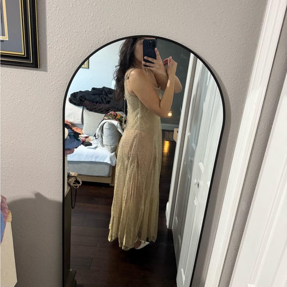 Valentino Silk Gold Lace Maxi Dress - Picture 3 of 10